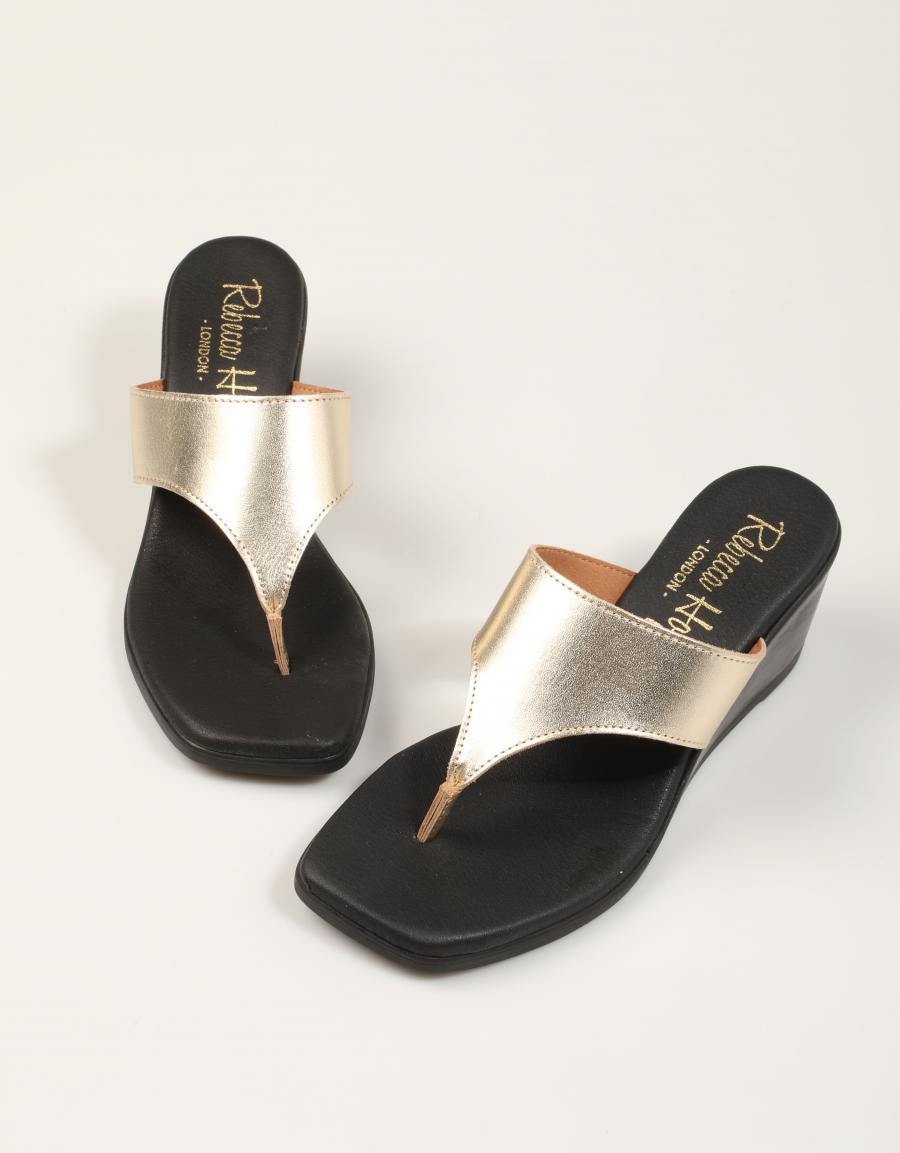 SANDALIAS REBECCA HOPE ESCLAVA CUÑA CHAMPÁN en color Oro