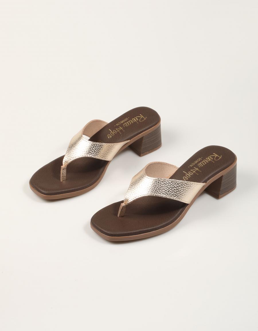 SANDALIAS REBECCA HOPE ESCLAVA TACÓN CHAMPÁN en color Oro