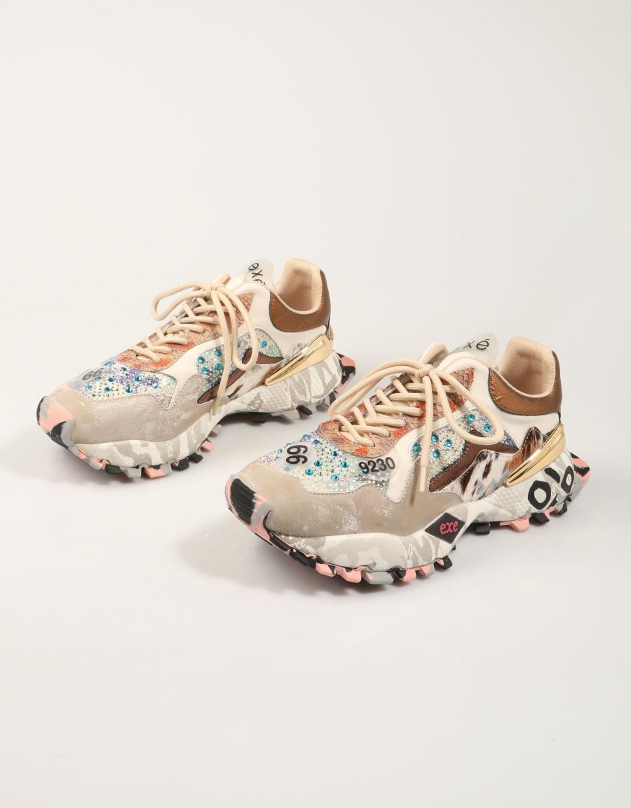 ZAPATILLAS EXE SNEAKER LEA BEIGE BRONZE en color Multicolor