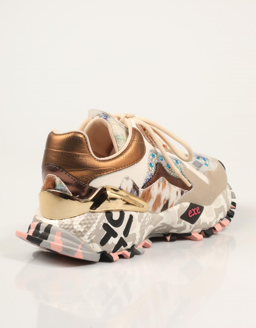 ZAPATILLAS EXE SNEAKER LEA BEIGE BRONZE en color Multicolor