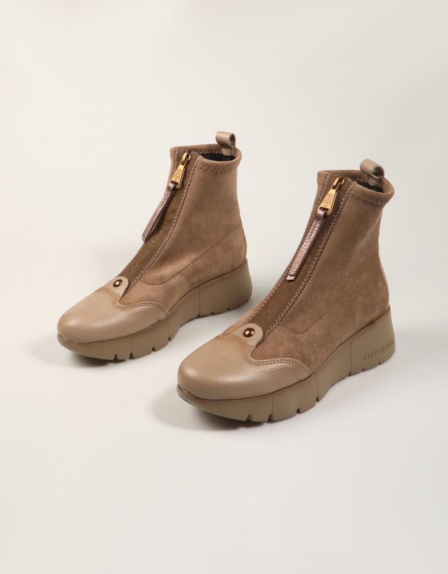 BOTINES HISPANITAS BOTIN CREMALLERA CASTORO/TOPO en color Beige