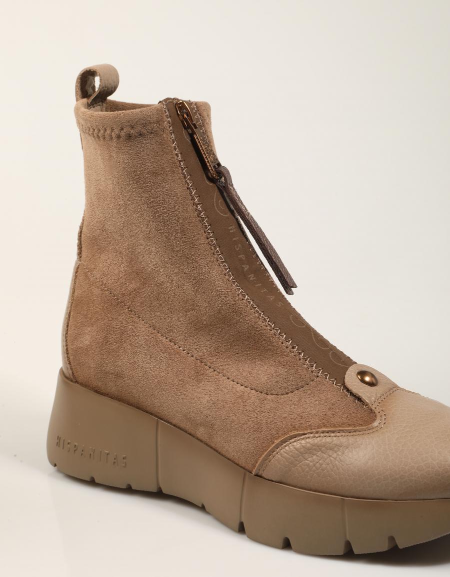 BOTINES HISPANITAS BOTIN CREMALLERA CASTORO/TOPO en color Beige